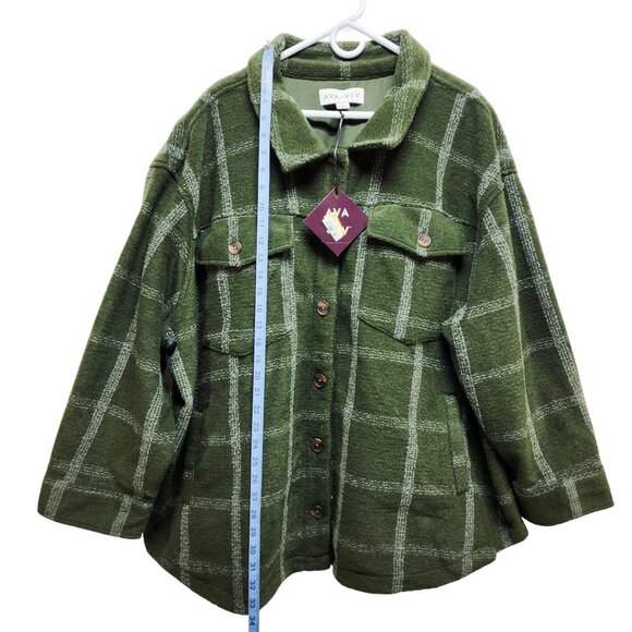 Ava & Viv Womens Green Plaid Button-Down Shacket jacket Size 4X - Picture 4 of 7